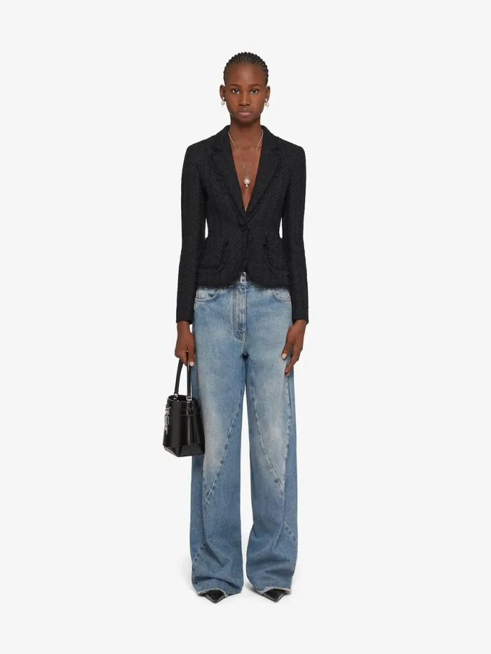 Women Coats and Jackets Givenchy Jacket In Houndstooth Tweed Black