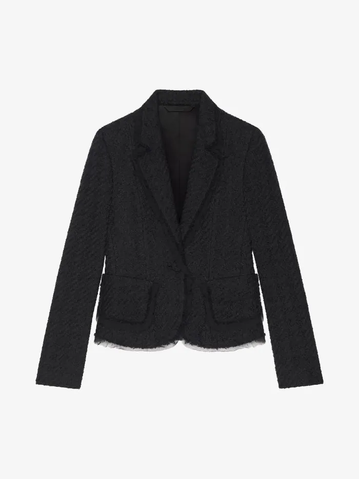 Women Coats and Jackets Givenchy Jacket In Houndstooth Tweed Black