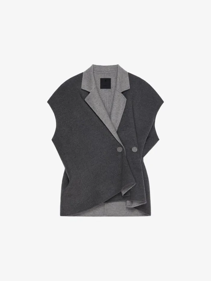 Women Coats and Jackets Givenchy Sleeveless Jacket In Double Face Wool And Cashmere Dark Greygrey