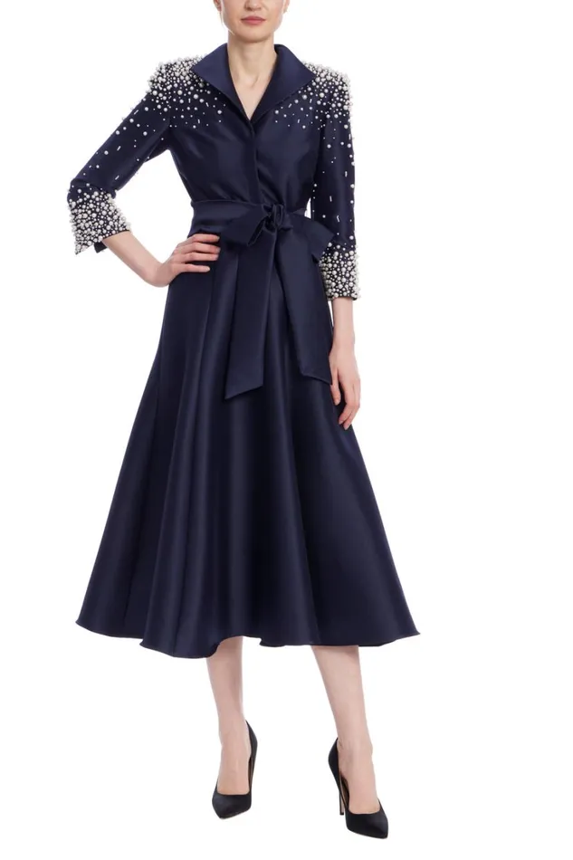 Women Cocktail Badgley Mischka ALine Midi Coat Dress Navy