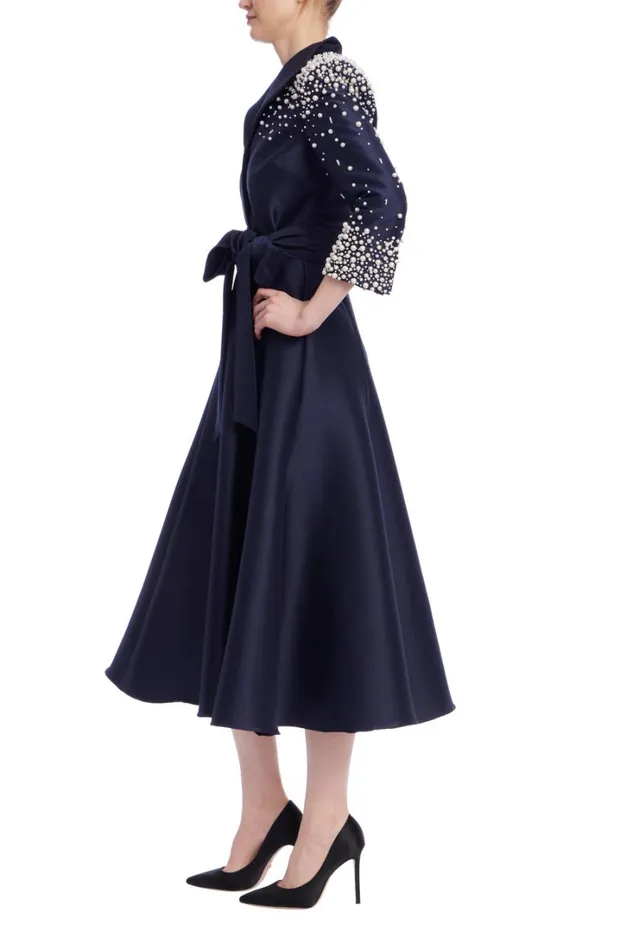 Women Cocktail Badgley Mischka ALine Midi Coat Dress Navy