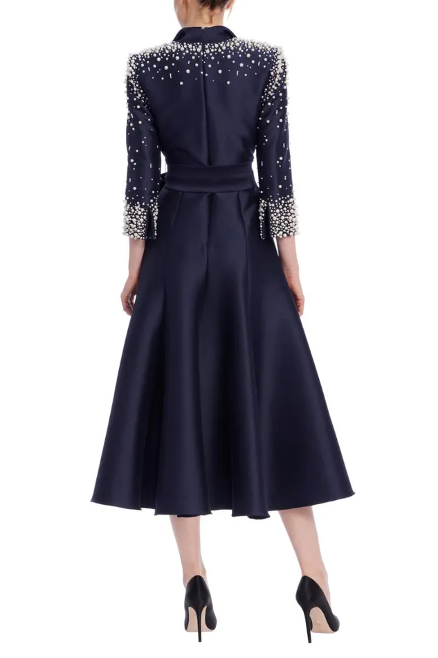 Women Cocktail Badgley Mischka ALine Midi Coat Dress Navy
