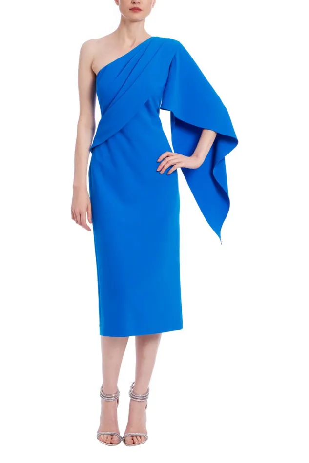 Women Cocktail Badgley Mischka OneShoulder Drape Sheath Dress Cobalt