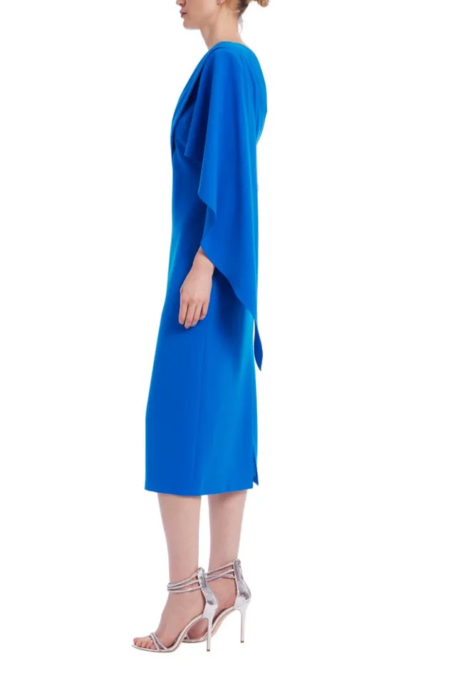 Women Cocktail Badgley Mischka OneShoulder Drape Sheath Dress Cobalt