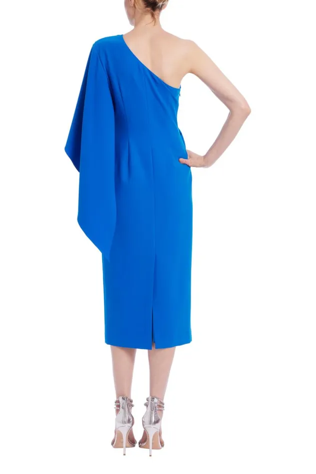 Women Cocktail Badgley Mischka OneShoulder Drape Sheath Dress Cobalt