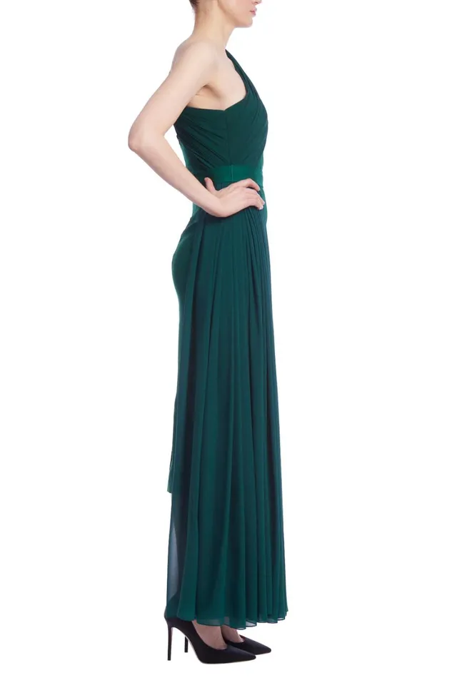 Women Cocktail Badgley Mischka One Shoulder Side Drape Crepe Dress Green