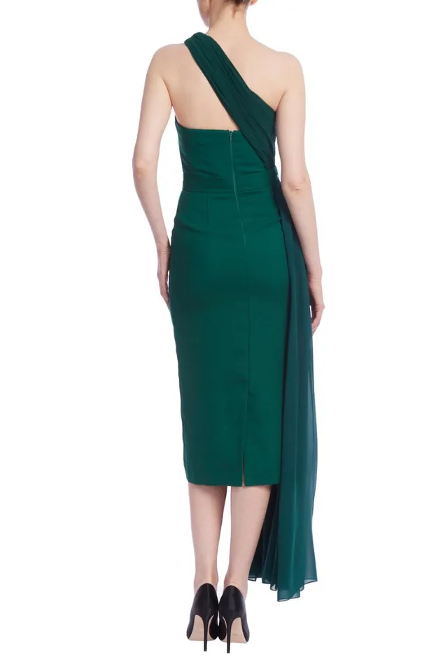 Women Cocktail Badgley Mischka One Shoulder Side Drape Crepe Dress Green