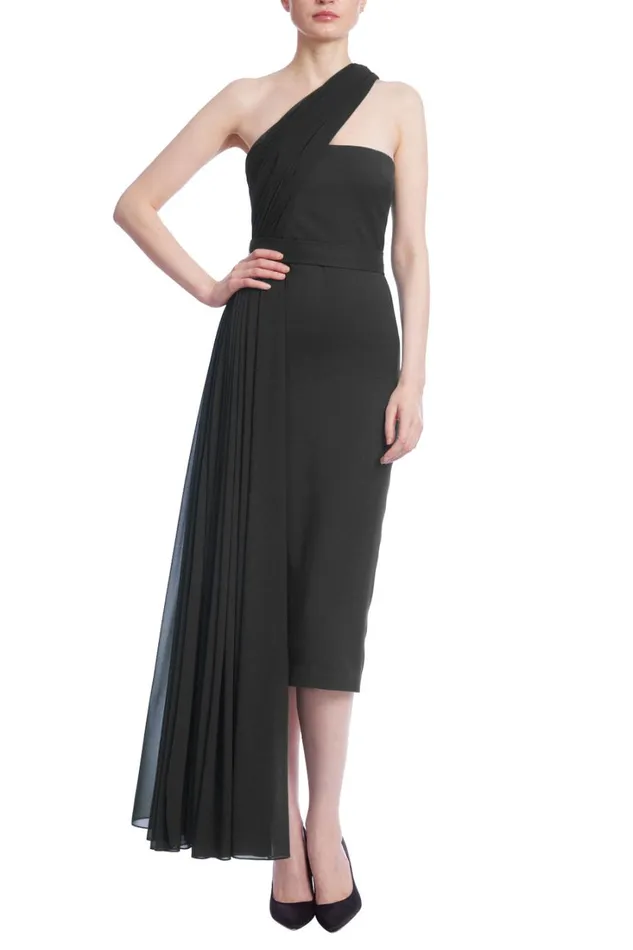 Women Cocktail Badgley Mischka One Shoulder Side Drape Crepe Dress Green