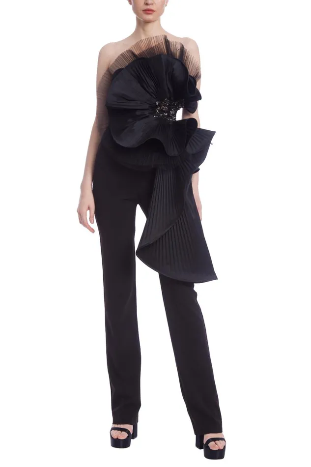 Women Cocktail Badgley Mischka Sculptural Strapless Fitted Jumpsuit Black