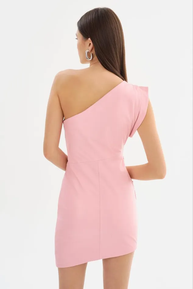 Women COREY One Shoulder Leather Dress Orchid Pink LAMARQUE Dresses Women COREY One Shoulder Leather Dress Orchid Pink LAMARQUE Dresses
