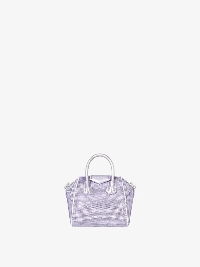 Women Crossbody Bags Givenchy Micro Antigona Bag In Satin With Strass Lavender Women Crossbody Bags Givenchy Micro Antigona Bag In Satin With Strass Lavender