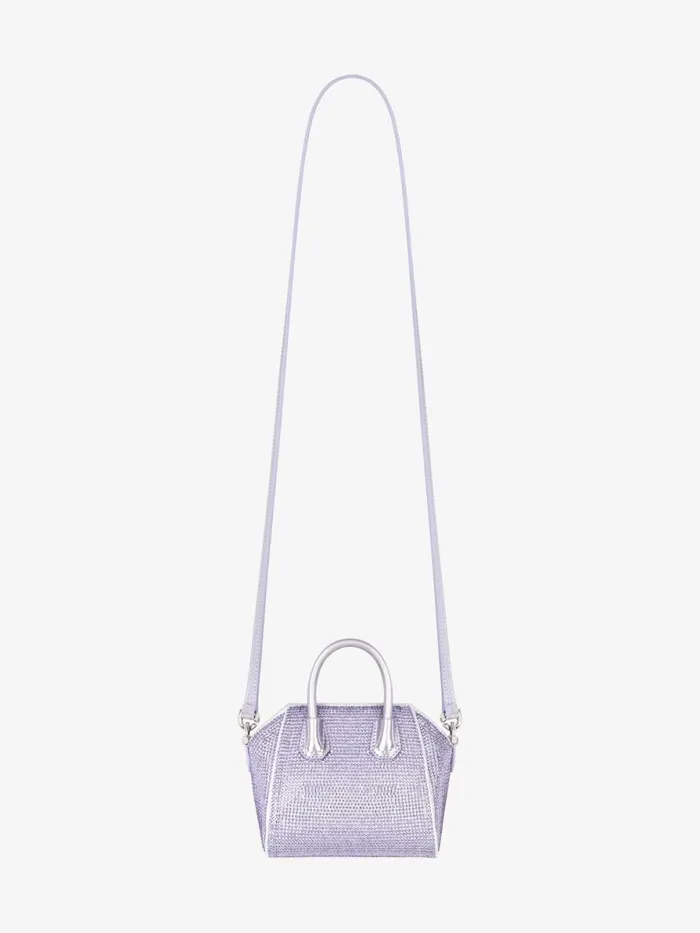 Women Crossbody Bags Givenchy Micro Antigona Bag In Satin With Strass Lavender