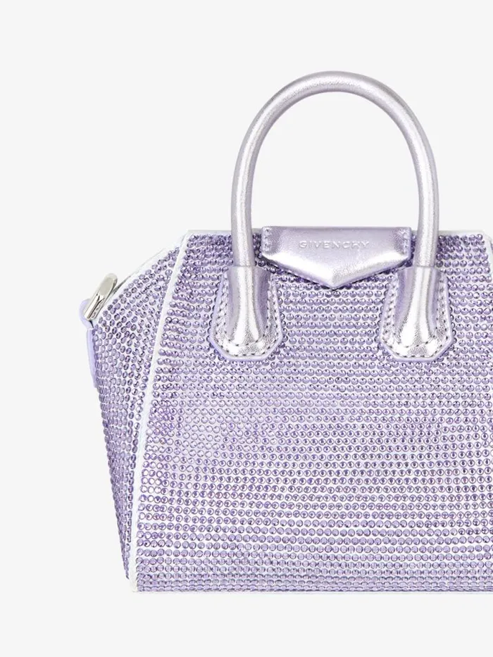 Women Crossbody Bags Givenchy Micro Antigona Bag In Satin With Strass Lavender