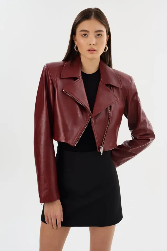 Women DAYLIN Cropped Leather Jacket Burgundy LAMARQUE Leather Jackets Women DAYLIN Cropped Leather Jacket Burgundy LAMARQUE Leather Jackets