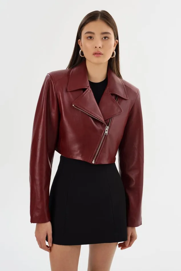 Women DAYLIN Cropped Leather Jacket Burgundy LAMARQUE Leather Jackets Women DAYLIN Cropped Leather Jacket Burgundy LAMARQUE Leather Jackets