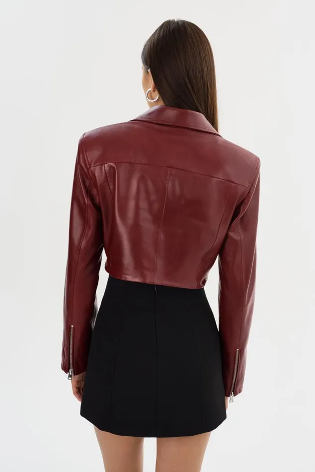 Women DAYLIN Cropped Leather Jacket Burgundy LAMARQUE Leather Jackets Women DAYLIN Cropped Leather Jacket Burgundy LAMARQUE Leather Jackets