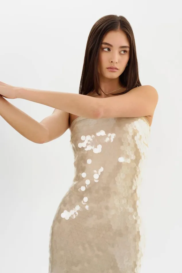 Women DERRICA Sequin Midi Dress Clear LAMARQUE Dresses Women DERRICA Sequin Midi Dress Clear LAMARQUE Dresses