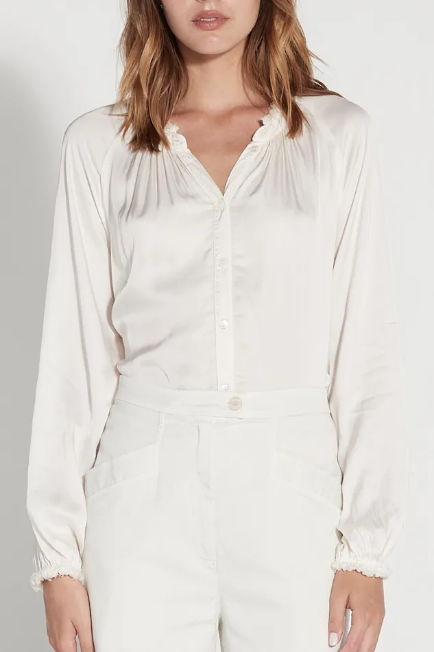 Women Dirty White Victorian Ruffle Blouse Raquel Allegra Tops