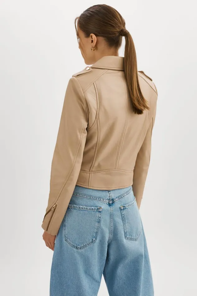 Women DONNA GOLD Iconic Leather Biker Jacket Wheat LAMARQUE Leather Jackets