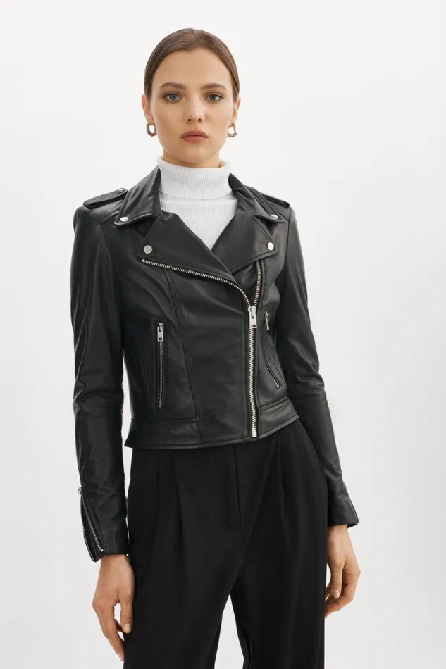 Women DONNA Iconic Leather Biker Jacket Black LAMARQUE Leather Jackets Women DONNA Iconic Leather Biker Jacket Black LAMARQUE Leather Jackets