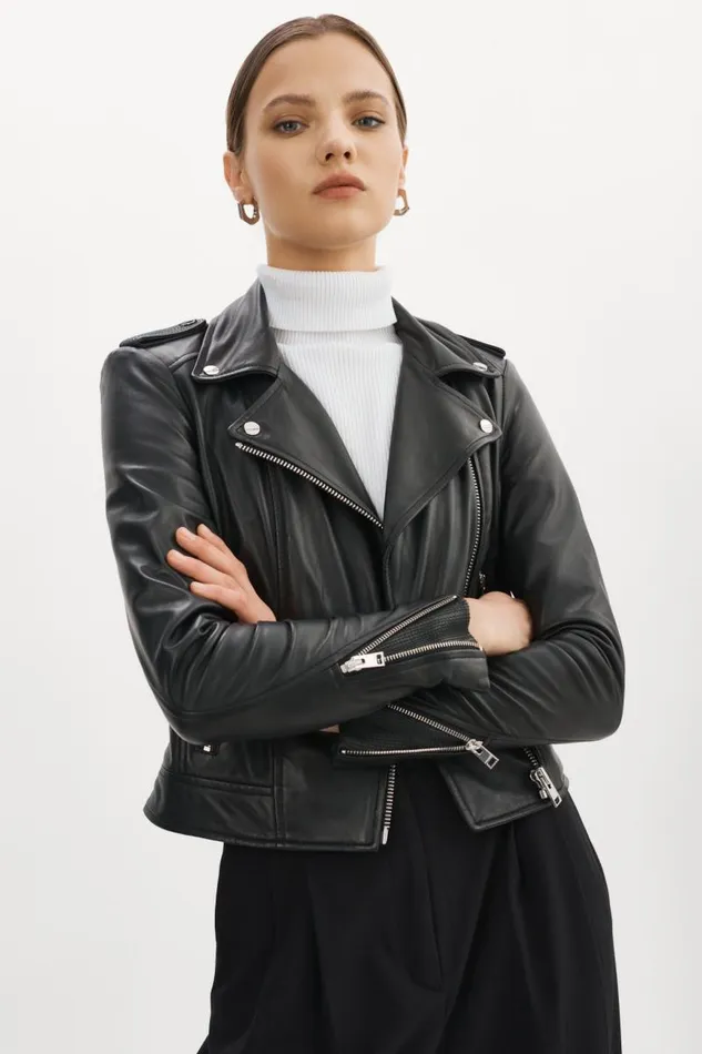 Women DONNA Iconic Leather Biker Jacket Black LAMARQUE Leather Jackets Women DONNA Iconic Leather Biker Jacket Black LAMARQUE Leather Jackets
