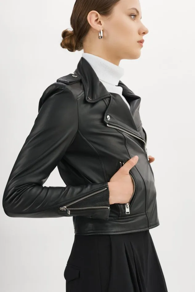Women DONNA Iconic Leather Biker Jacket Black LAMARQUE Leather Jackets Women DONNA Iconic Leather Biker Jacket Black LAMARQUE Leather Jackets