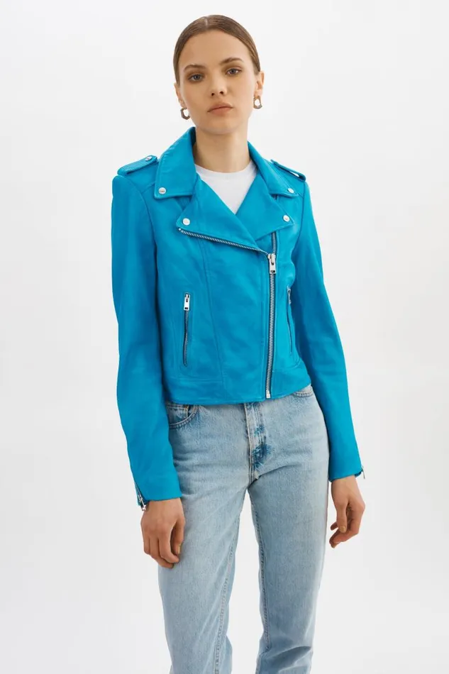 Women DONNA Iconic Leather Biker Jacket Faded Jean LAMARQUE Leather Jackets