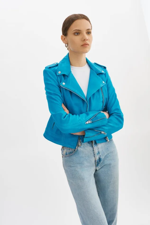 Women DONNA Iconic Leather Biker Jacket Faded Jean LAMARQUE Leather Jackets Women DONNA Iconic Leather Biker Jacket Faded Jean LAMARQUE Leather Jackets