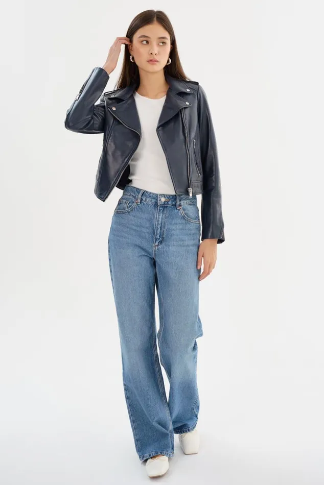 Women DONNA Iconic Leather Biker Jacket Navy LAMARQUE Biker Jackets Women DONNA Iconic Leather Biker Jacket Navy LAMARQUE Biker Jackets