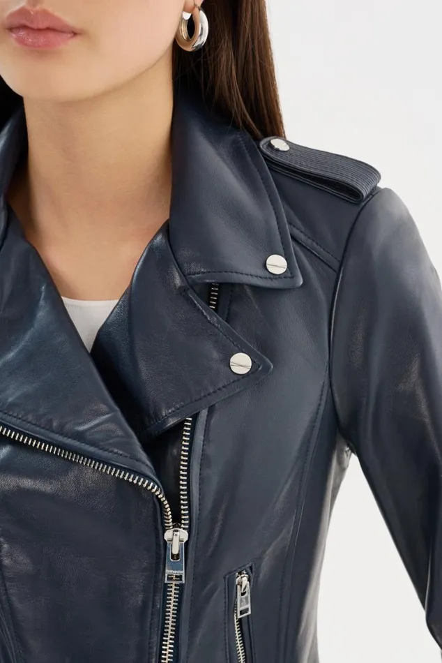 Women DONNA Iconic Leather Biker Jacket Navy LAMARQUE Biker Jackets Women DONNA Iconic Leather Biker Jacket Navy LAMARQUE Biker Jackets