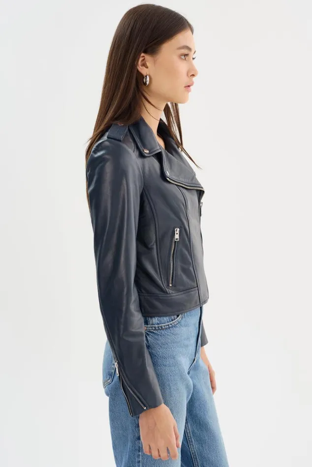 Women DONNA Iconic Leather Biker Jacket Navy LAMARQUE Biker Jackets Women DONNA Iconic Leather Biker Jacket Navy LAMARQUE Biker Jackets