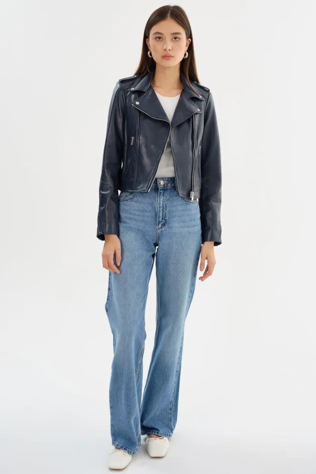Women DONNA Iconic Leather Biker Jacket Navy LAMARQUE Biker Jackets Women DONNA Iconic Leather Biker Jacket Navy LAMARQUE Biker Jackets
