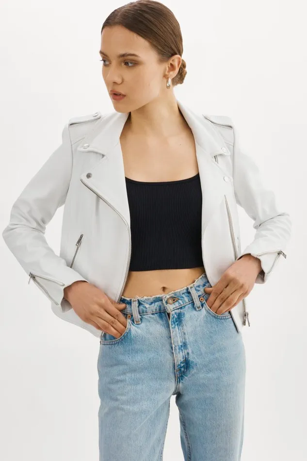 Women DONNA Iconic Leather Biker Jacket White LAMARQUE Leather Jackets