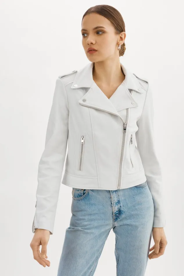 Women DONNA Iconic Leather Biker Jacket White LAMARQUE Leather Jackets