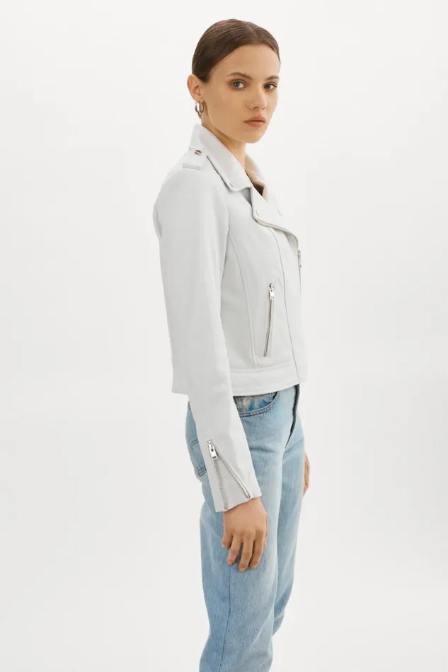 Women DONNA Iconic Leather Biker Jacket White LAMARQUE Leather Jackets
