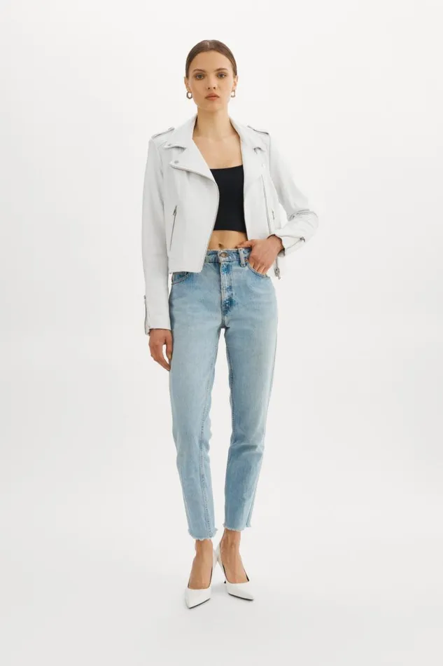 Women DONNA Iconic Leather Biker Jacket White LAMARQUE Leather Jackets