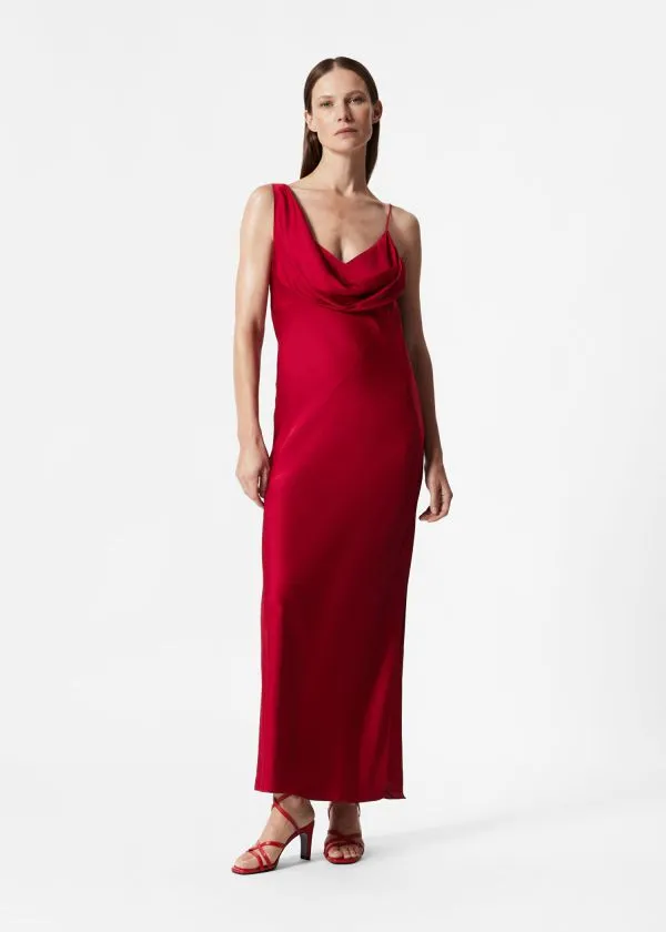 Women Dresses and Other Stories Asymmetric CowlNeck Midi Dress Red