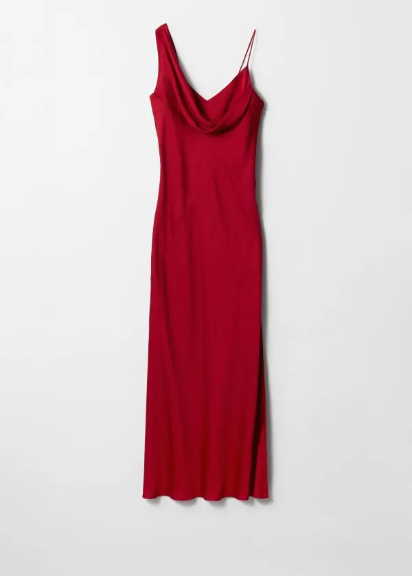 Women Dresses and Other Stories Asymmetric CowlNeck Midi Dress Red