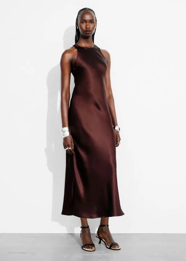 Women Dresses and Other Stories Sleeveless Satin Midi Dress Dark Red