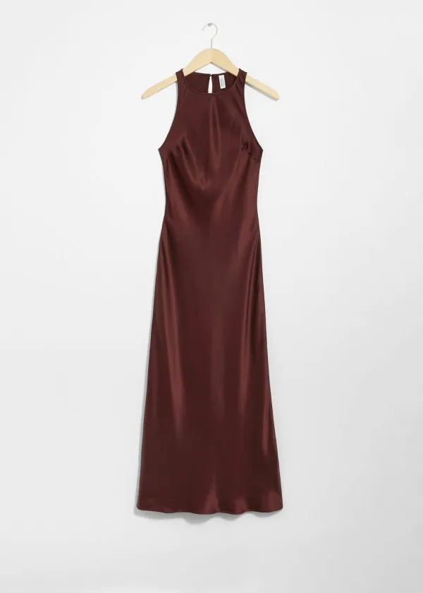 Women Dresses and Other Stories Sleeveless Satin Midi Dress Dark Red