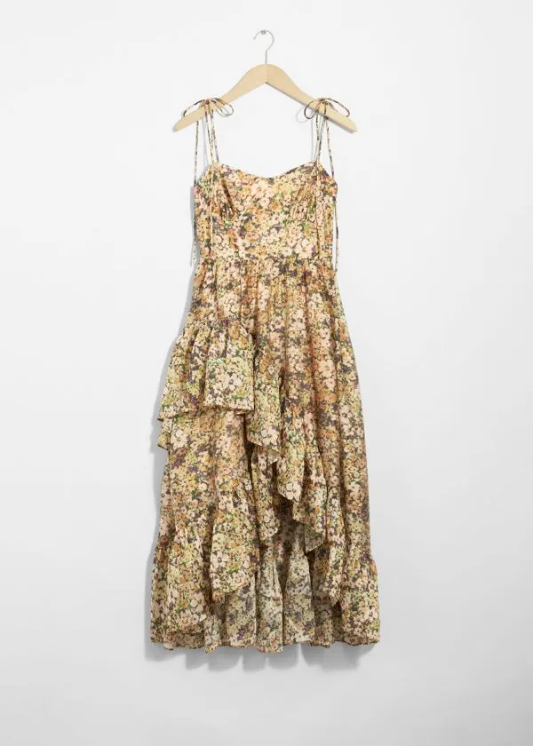 Women Dresses and Other Stories Strappy Ruffled Midi Dress Yellow Florals