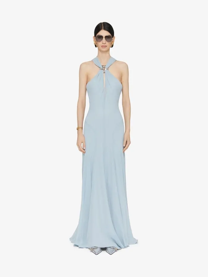 Women Dresses Givenchy Evening Dress In Silk With 4G Liquid Detail Ice Blue