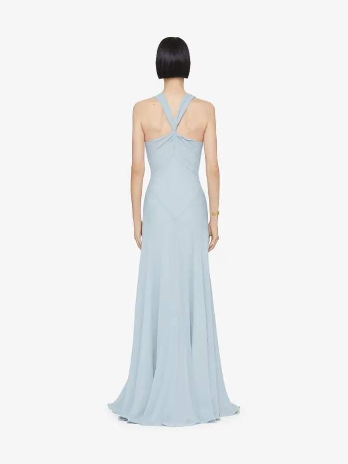 Women Dresses Givenchy Evening Dress In Silk With 4G Liquid Detail Ice Blue