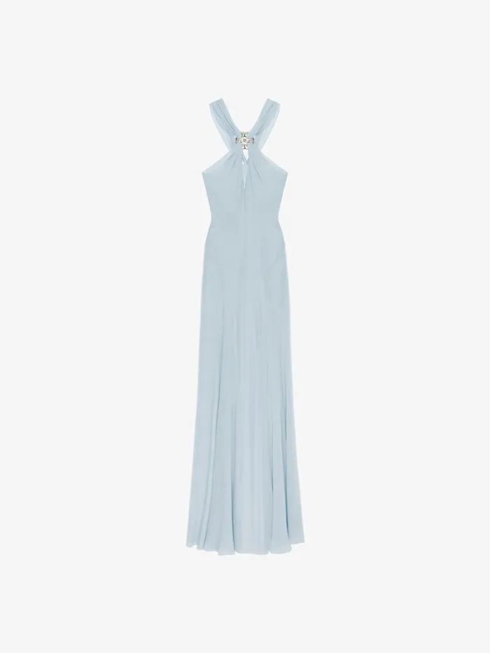 Women Dresses Givenchy Evening Dress In Silk With 4G Liquid Detail Ice Blue