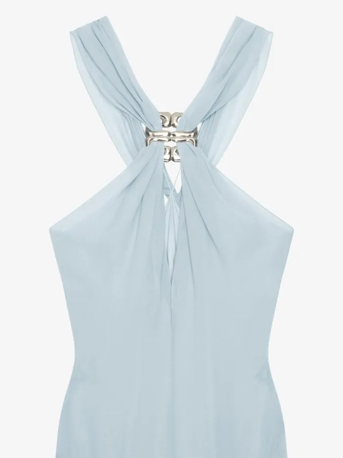 Women Dresses Givenchy Evening Dress In Silk With 4G Liquid Detail Ice Blue