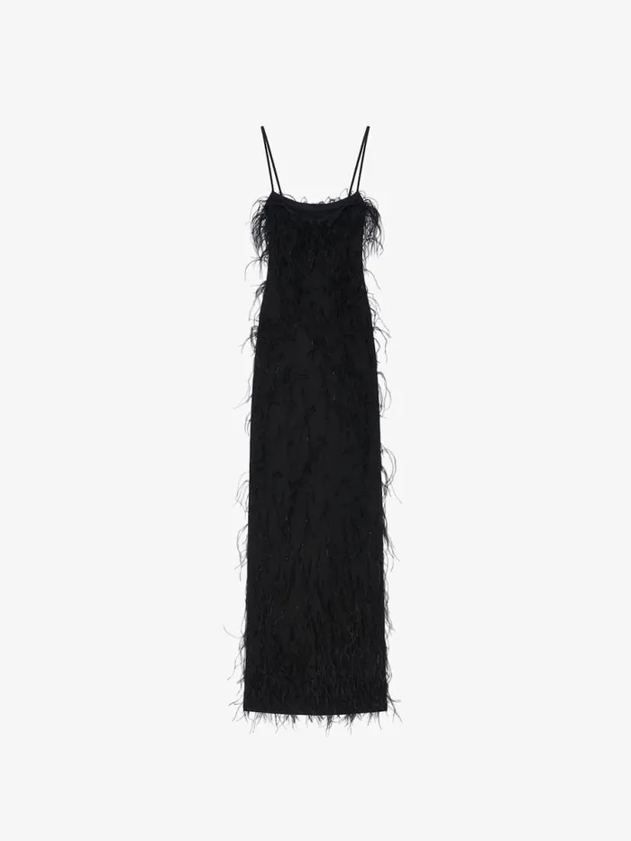 Women Dresses Givenchy Evening Straps Dress With Feathers And Lurex Black