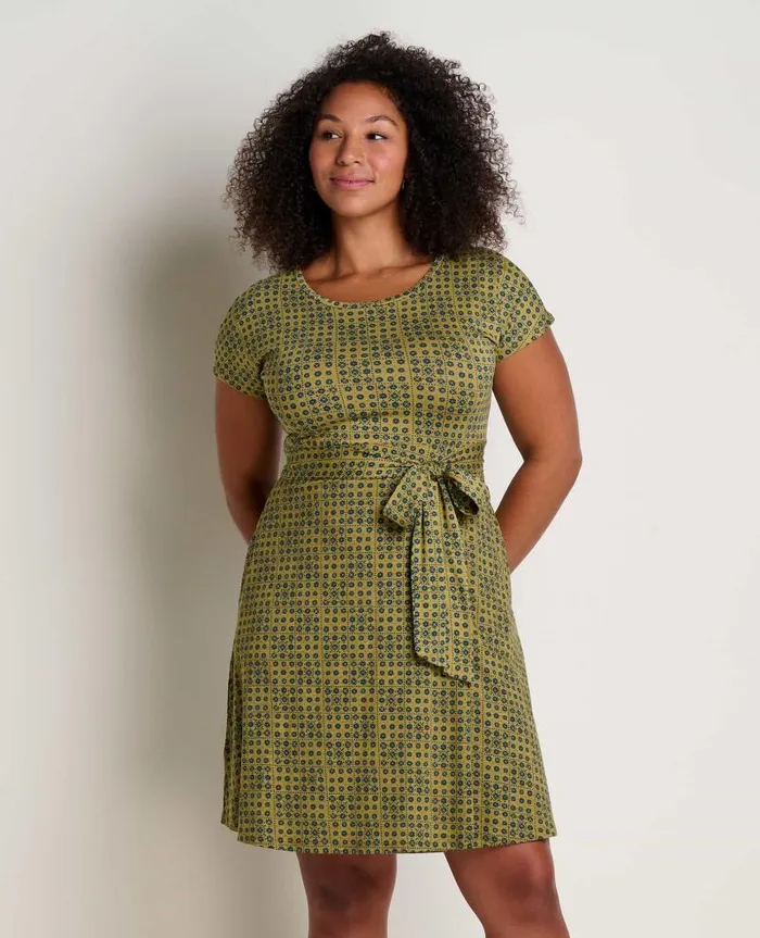Women Dresses Toad and Co Cue Wrap Short Sleeve Dress Green Moss Geo Print