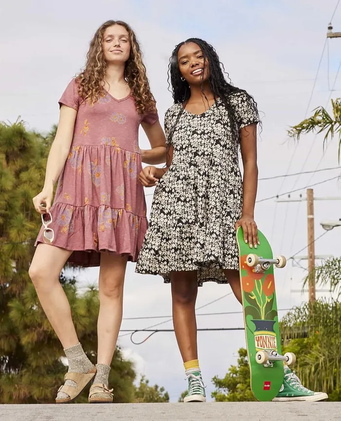 Women Dresses Toad and Co Marley Tiered Short Sleeve Dress Purple Agate Zinnia Print