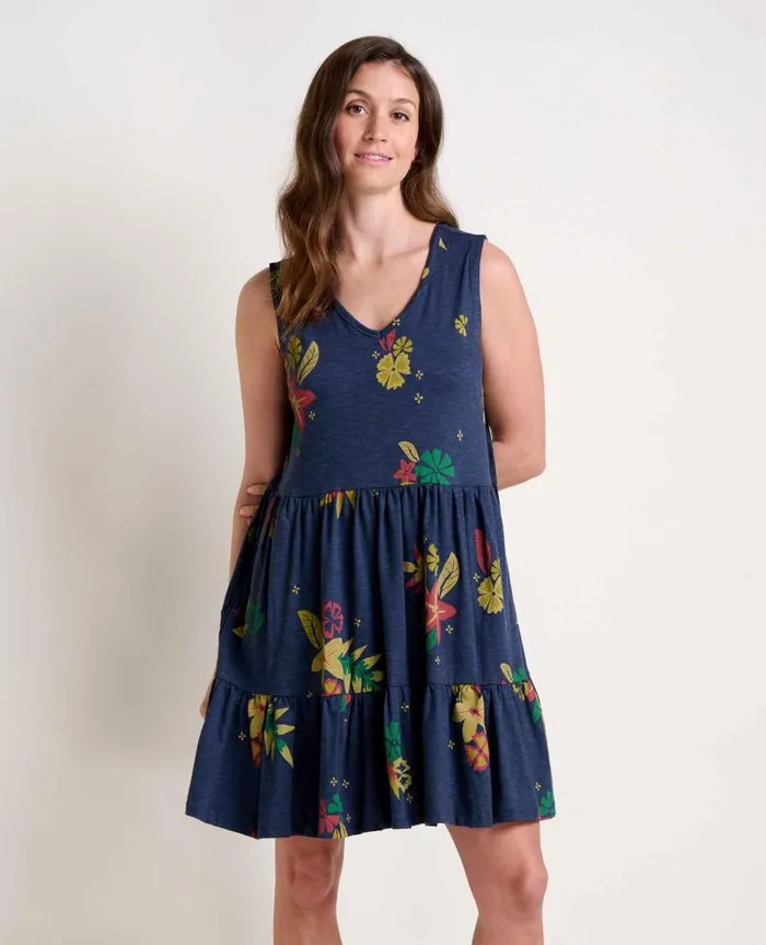 Women Dresses Toad and Co Marley Tiered Sleeveless Dress True Navy Lg Floral Print