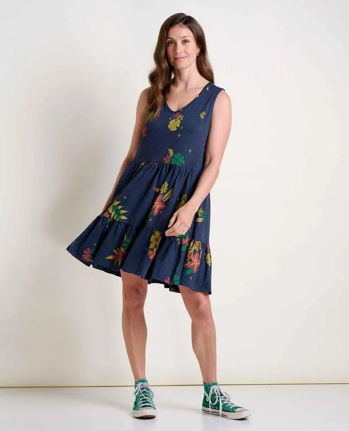 Women Dresses Toad and Co Marley Tiered Sleeveless Dress True Navy Lg Floral Print